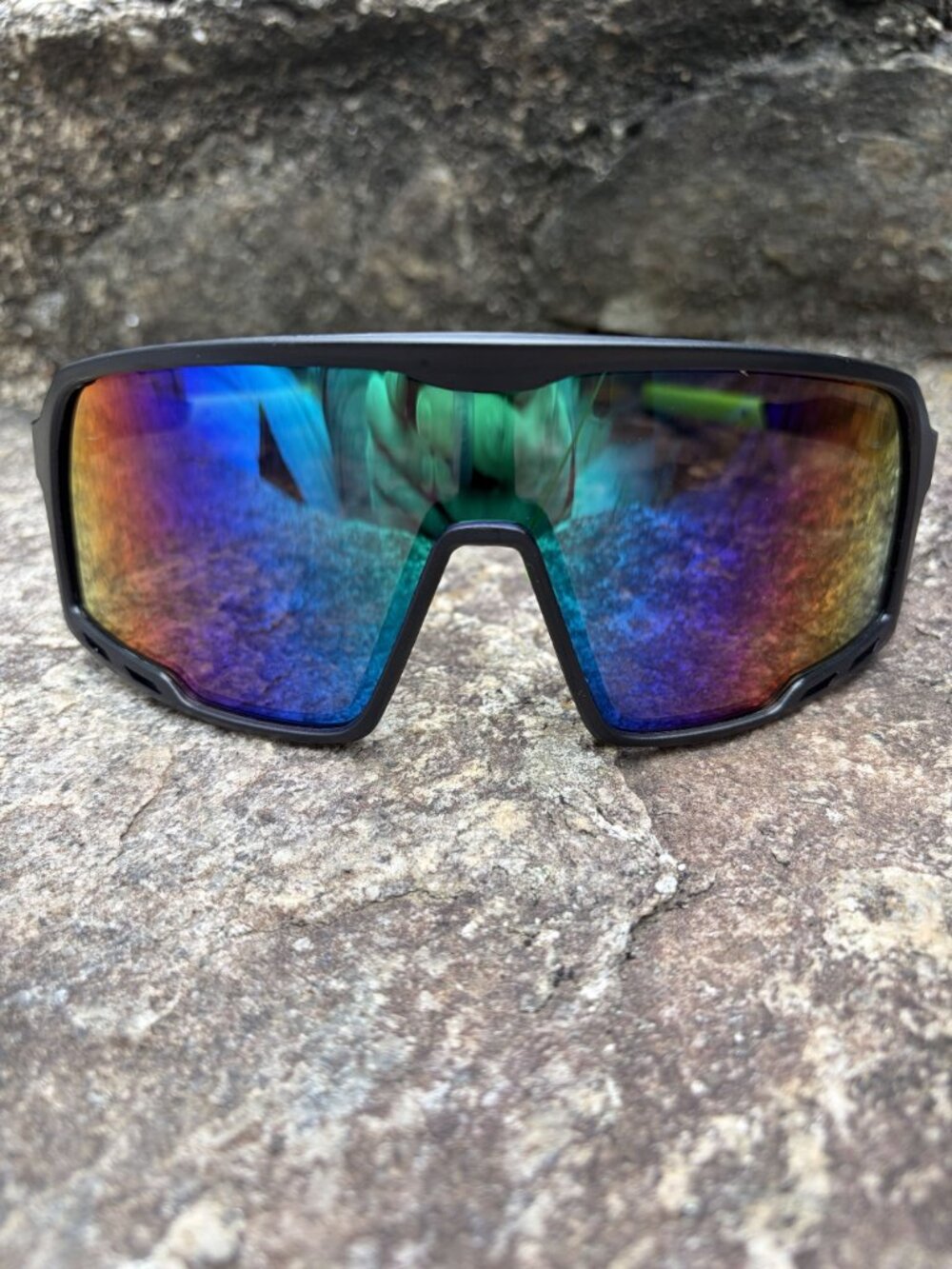 Baseball Cycling Glasses Iridescent Shield Mirror Sunglasses Black Lime Green